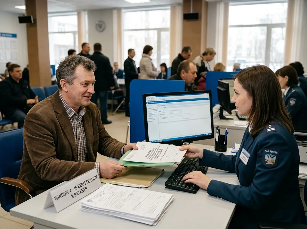 Индивидуальный предприниматель оформляет патент на аптечную деятельность в налоговой инспекции